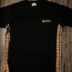 Burberry Black Tee with Plaid Sides